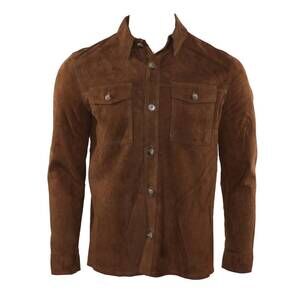 NEW HAGEN men's goat suede shirt jacket in tobacco